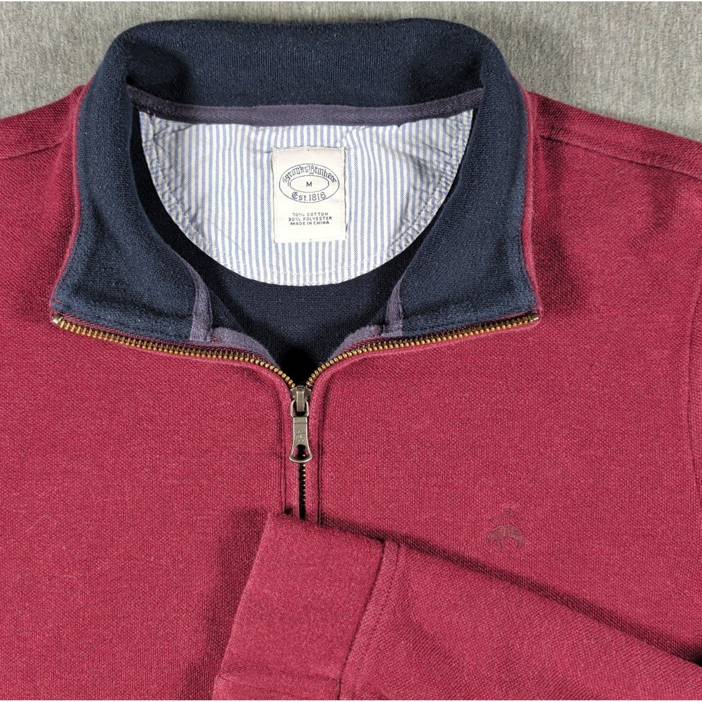 BROOKS BROTHERS Red 1/4 Zip Pullover Sweater Sz Med EUC Maroon Navy Mock Neck